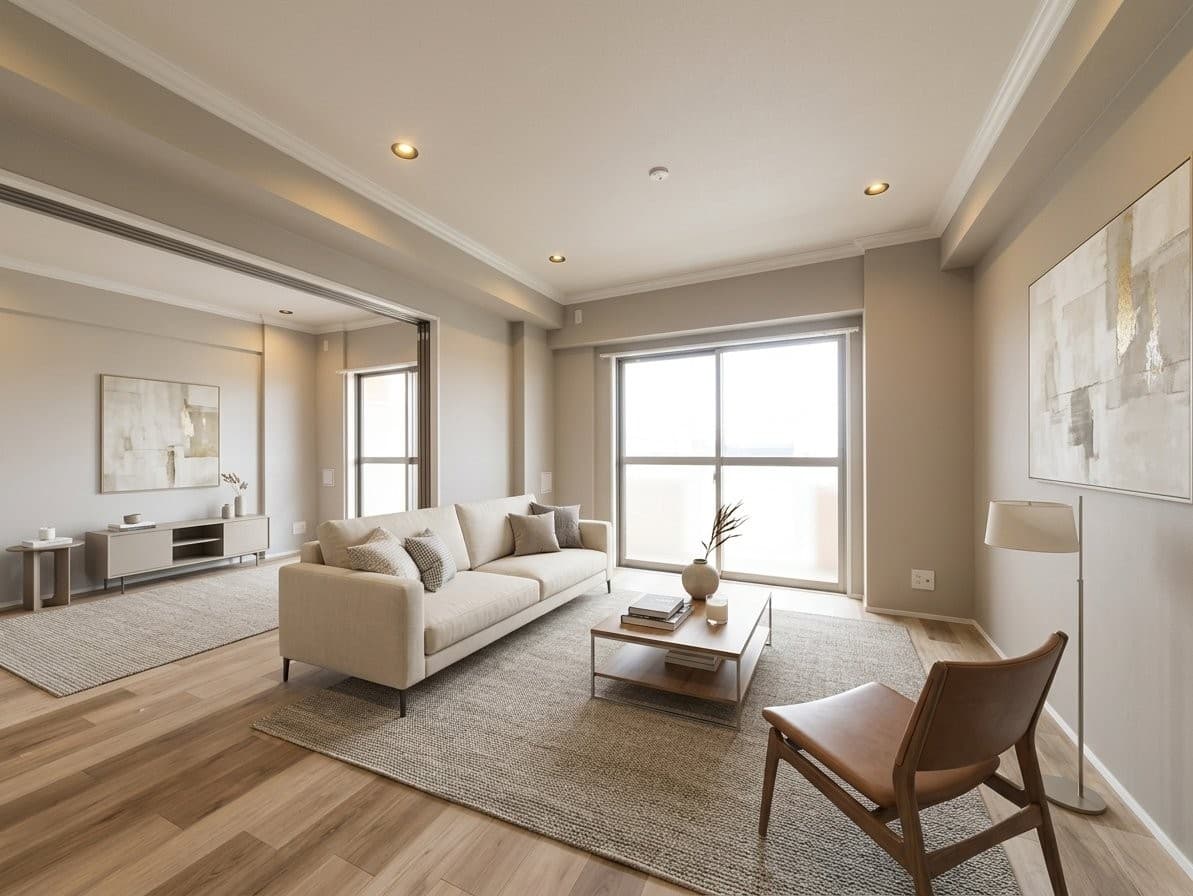 Real estate room after AI decor and material updates