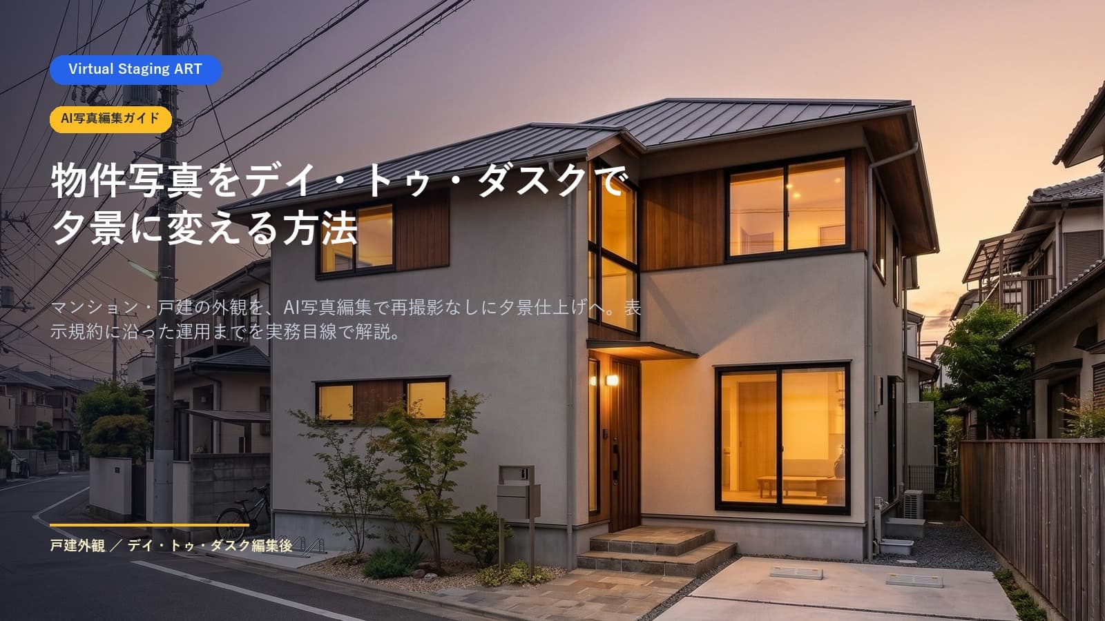 物件写真の夕景加工編集ガイド | マンション・戸建を夕景に変えて反響を増やす