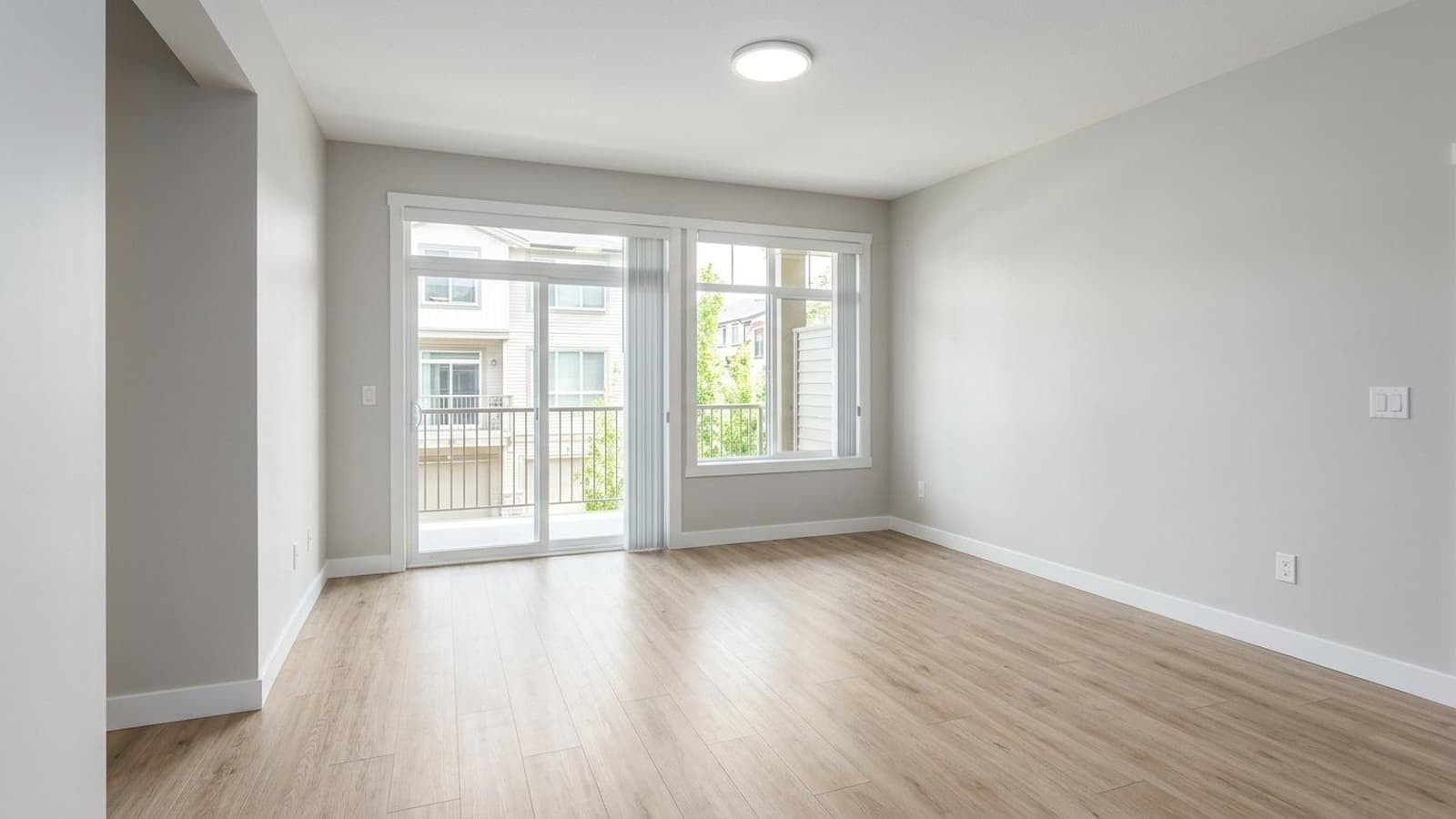 Clean empty living room after AI furniture removal, belongings cleanup, and listing photo enhancement