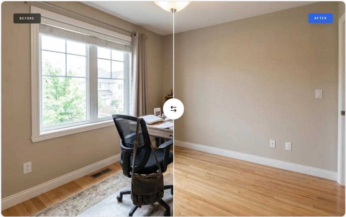Listing photo with furniture and belongings removed using AI