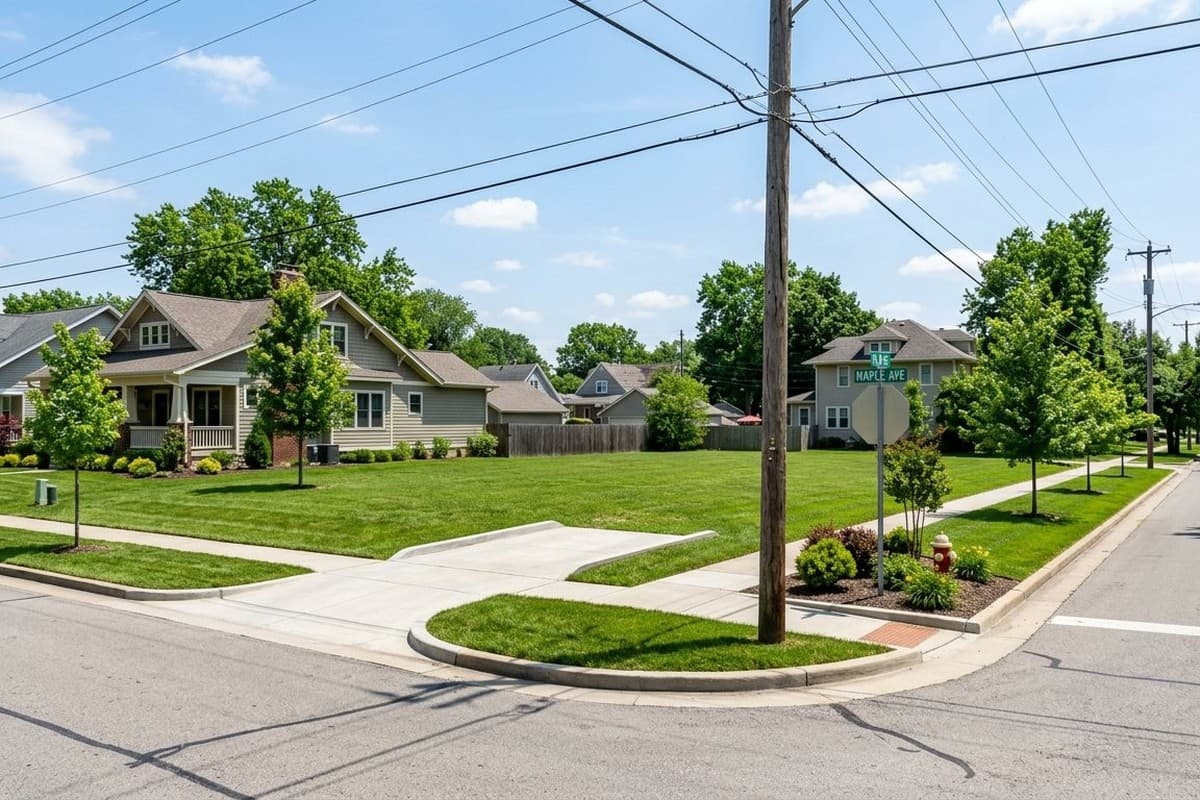 Suburban corner lot photo before AI house rendering
