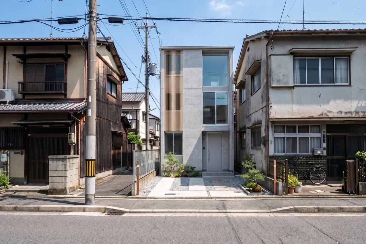 Modern home rendering on a narrow urban infill lot