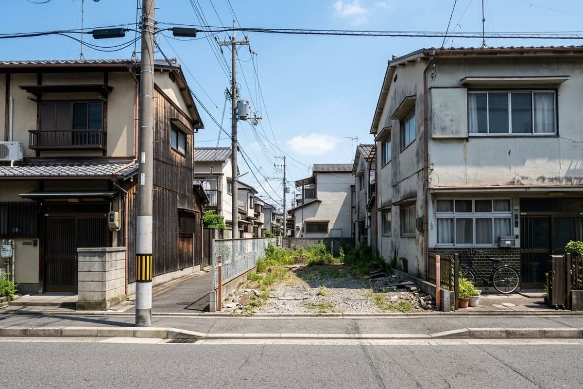 Urban infill lot photo before AI house rendering