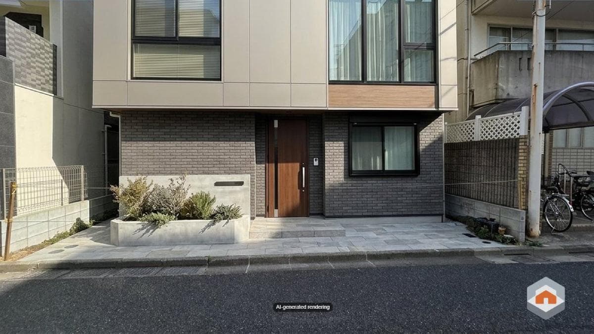 AI house rendering download screen with brand watermark and disclaimer settings