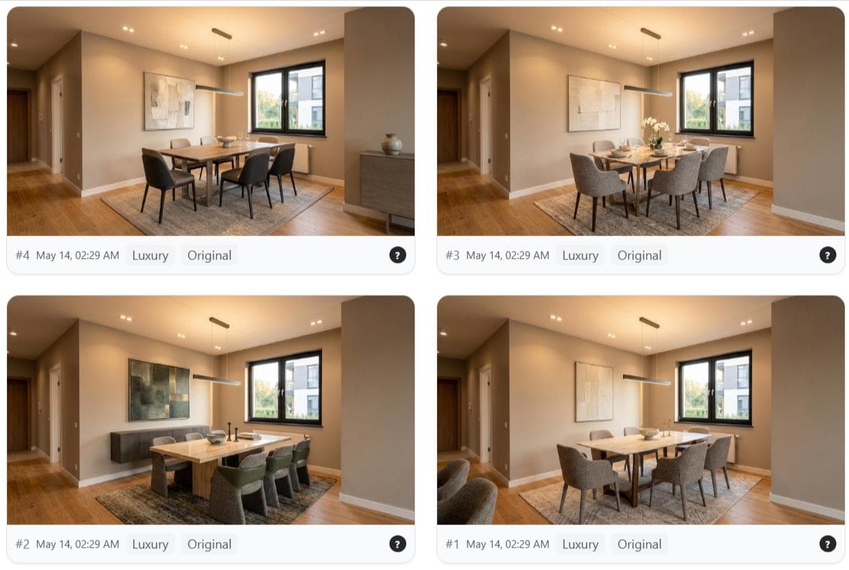 AI virtual staging variations and refinement tools for a real estate photo