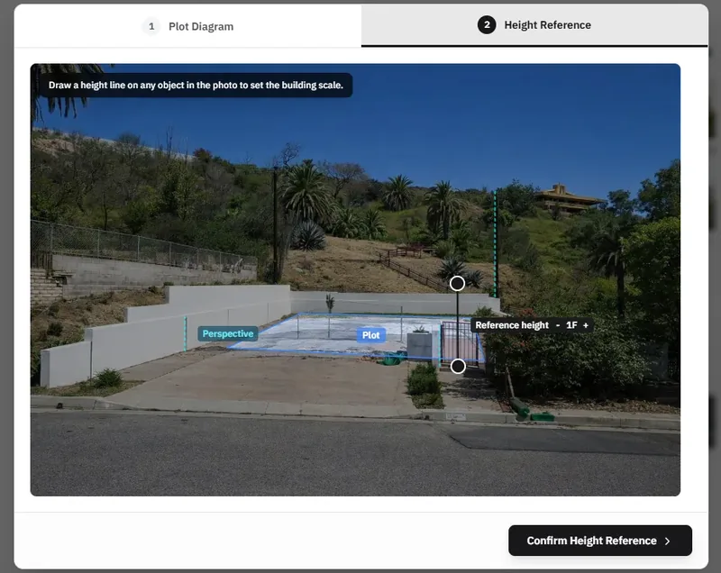 Height reference editor with draggable line to set building scale