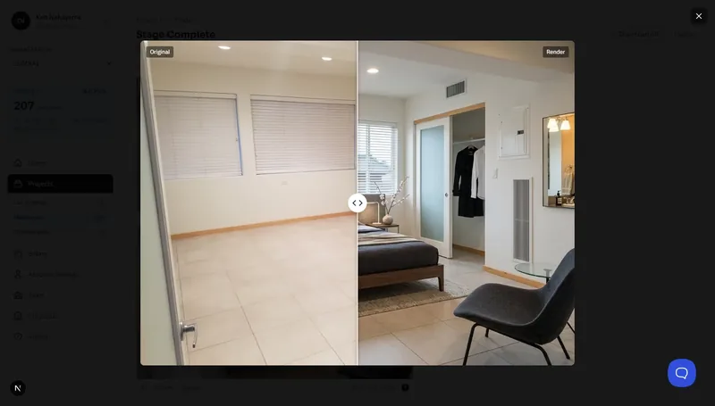 オリジナルとレンダー画像を比較するビフォー/アフタースライダー